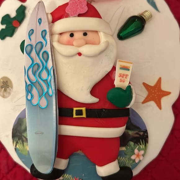 Handmade Sand dollar surfing Santa ornament - Picture 2 of 6